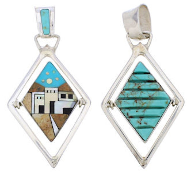 Multicolor Native American Village Design Reversible Pendant EX29495